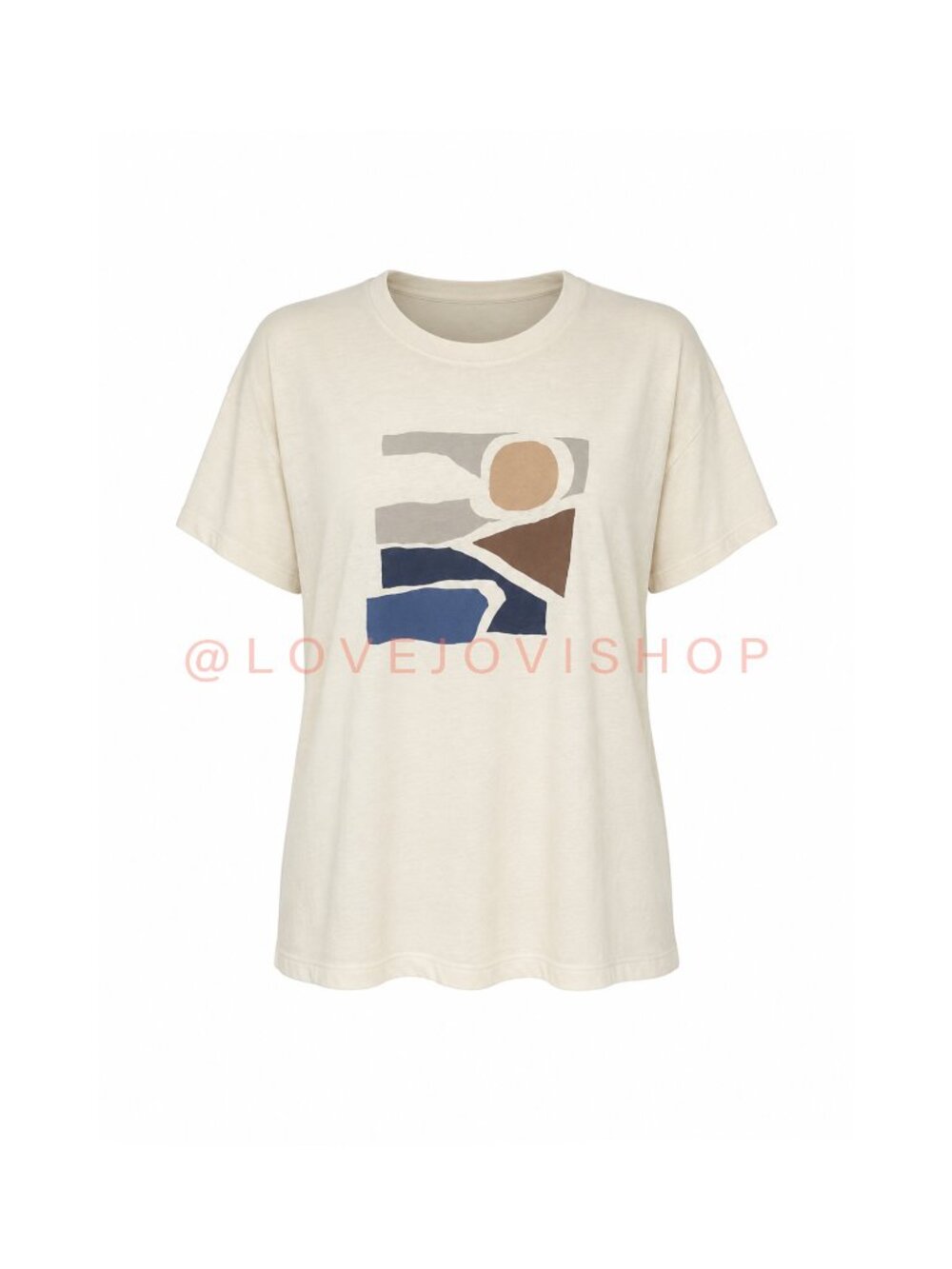 Boho Coastal | Madewell Earth Tone Geometric Cream Tee T Shirt Top | Cotton M